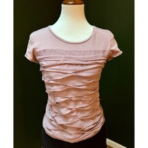 Ann Taylor Pink Short Sleeve Tiered Ruffle Top Women's Size SP